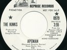 KINKS - Ape Man / Rats  - Promo 45 RPM Vinyl USA Rock DAVE DAVIES 1970 MINT