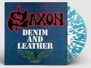 Saxon - Denim and Leather - White with Blue Splatter Vinyl LP