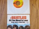 The Beatles’All You Need Is Love’ 1967 tab cut 7” picture sleeve + rec near mint