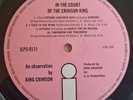 King Crimson LP In The Court UK Pink Island 1st Press RAREST A/3 B/3 Matrixes ++