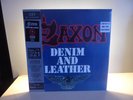 SAXON - DENIM & LEATHER. RED & BLACK SPLATTER VINYL. HMV 1921 CENTENARY LP.