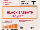 BLACK SABBATH & AC/DC concert ticket stub 22 April 1977 Gothenburg Sweden METAL