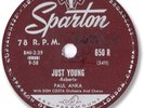 1958 PAUL ANKA Rock’n Roll 78 RPM Record. Just Young