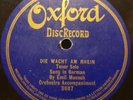 78 RPM Die Wacht Am Rhein by Emil Muench Oxford Record 3687 Sung in German