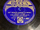 Rare 78rpm record, V , LEW STONE (AL BOWLLY) : Any broken hearts to mend?  Decca