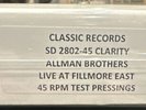 Allman Brothers Live At Fillmore East CLASSIC RECORDS TEST 45 RPM Michael Hobson