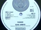 BLACK SABBATH - Paranoid LP - 1970 UK - 1st Press - NO SLEEVE -  LISTEN MP3