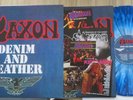 SAXON DENIM AND LEATHER VINYL IN BLUE AND BLACK SWIRL COLOURED,  RARE