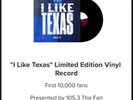 Texas Rangers I Like Texas Limited Edition Vinyl Record Pat Green SGA 8/7/26